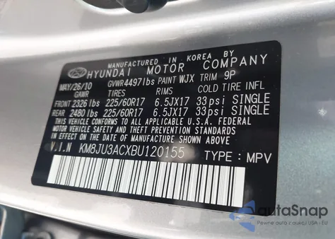 2011 Hyundai Tucson Gls z USA, uszkodzony, nr VIN KM8JU3ACXBU120155